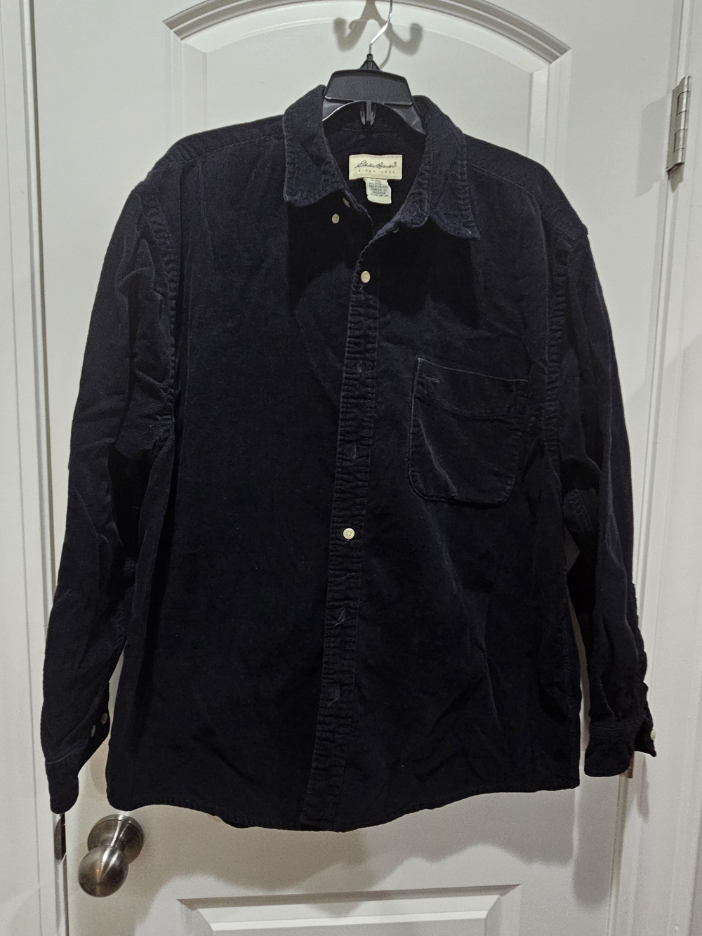 Eddie Bauer Black Corduroy Button-Down Shirt Mens Large